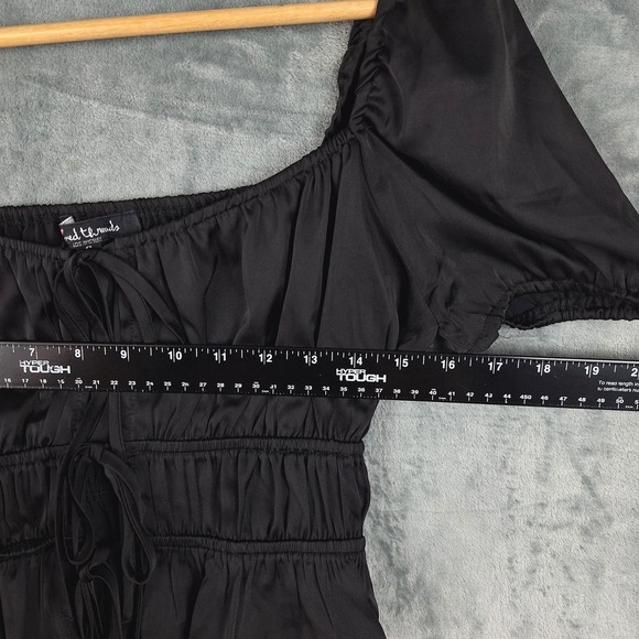 Womens Top Small Black Dark Romantic Puff Sleeve Milkmaid Goth Whimsigoth Crop - Picture 4 of 8